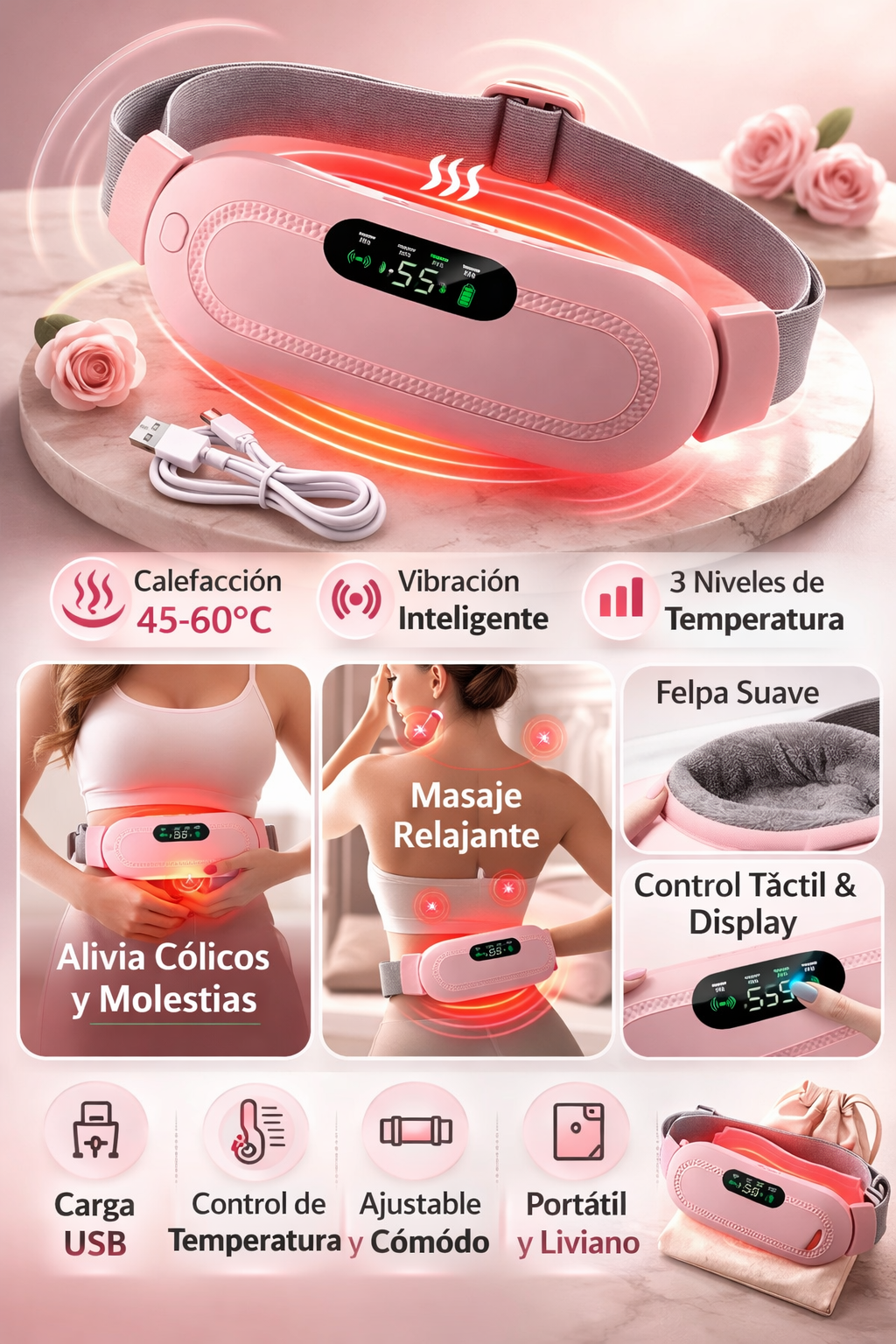 SensiHeat™ - Cinturón Térmico Inteligente con Masajeador Abdominal